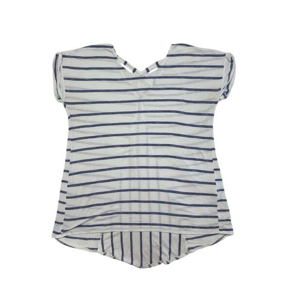 CHICOS Cross Back Rayon Jersey Blue White Stripe Short Sleeve Tee Size Medium 1 - Picture 4 of 9